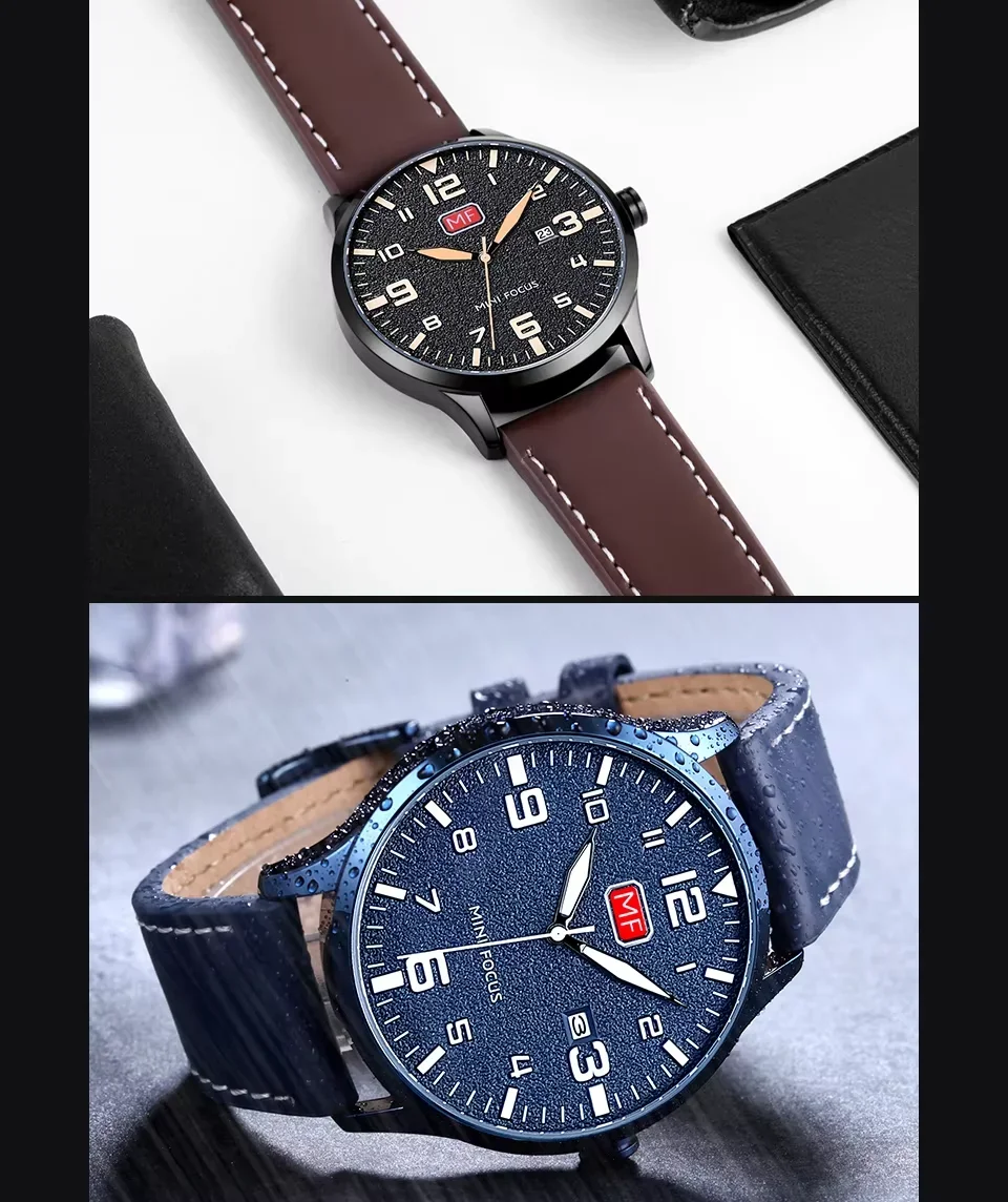 MINI FOCUS MF0158G Japan Movement Leather Quartz Men Watch Wholesale Supplier