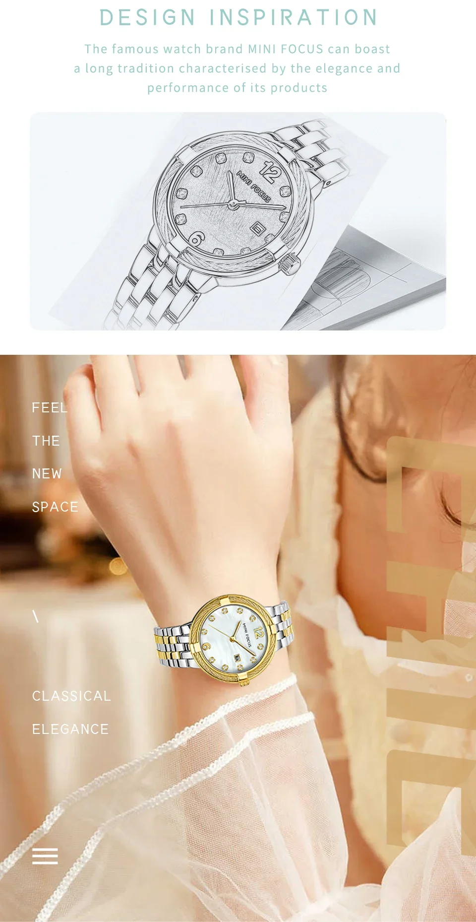 MINI FOCUS MF0626L Women's Mother of Pearl Quartz Watch with Date