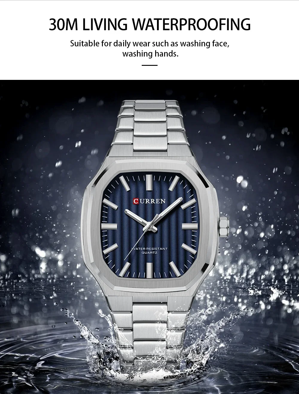 CURREN 8458 Men's Square Steel Band Quartz Watch Supplier