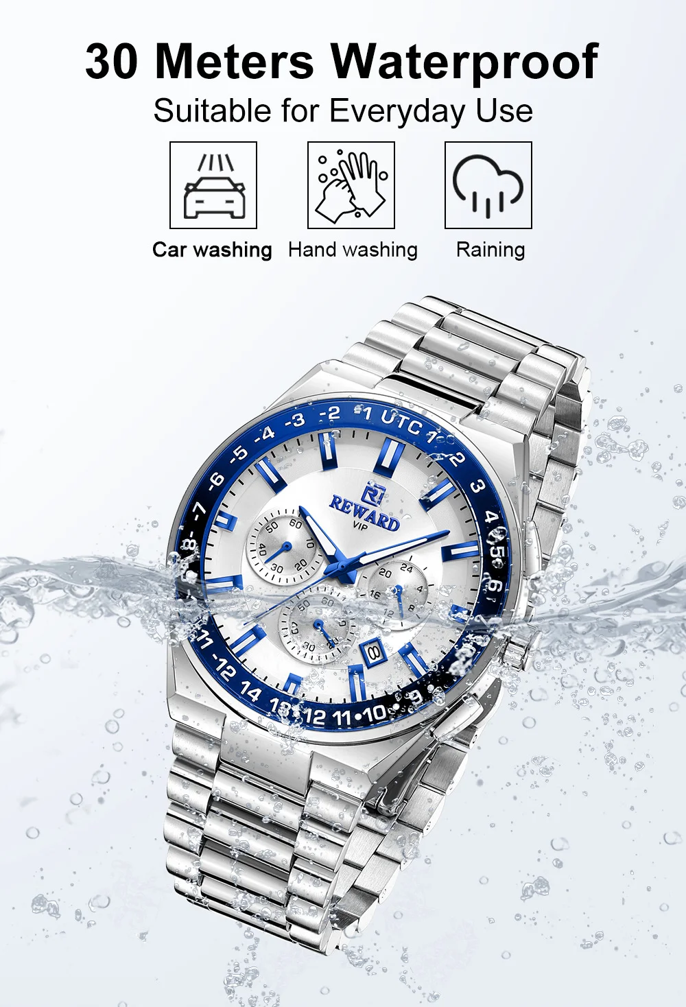 Reward 2026 Mens Luxury Wristwatch Solid Stainless Steel Band Waches RD813150M