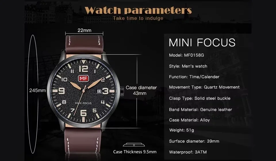 Mini Focus MF0158G genuine leather strap detail