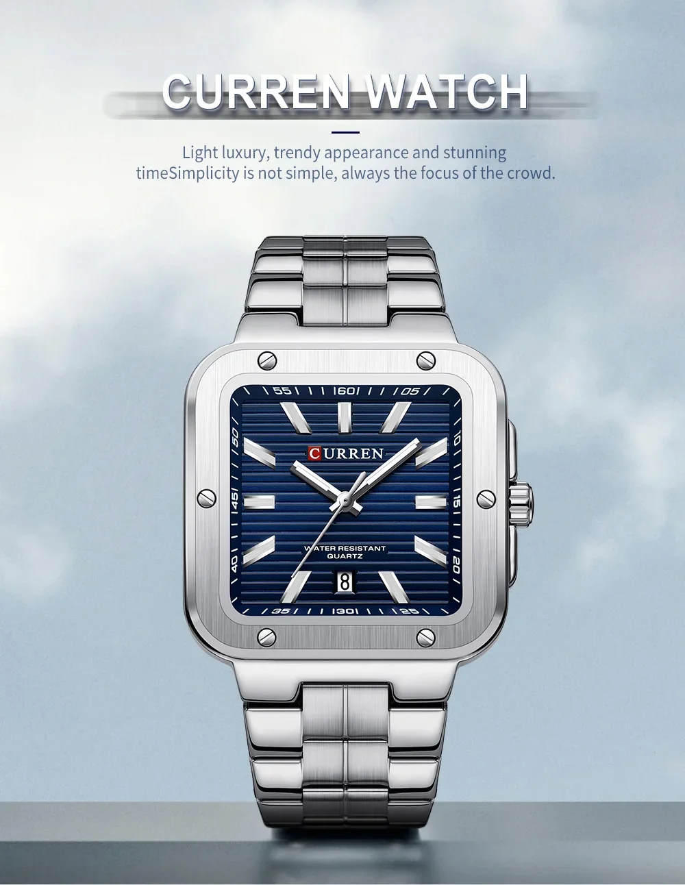 Bulk Curren 8479 Square Quartz Men Watch Luminous Date Ready to Ship Factory Best Price