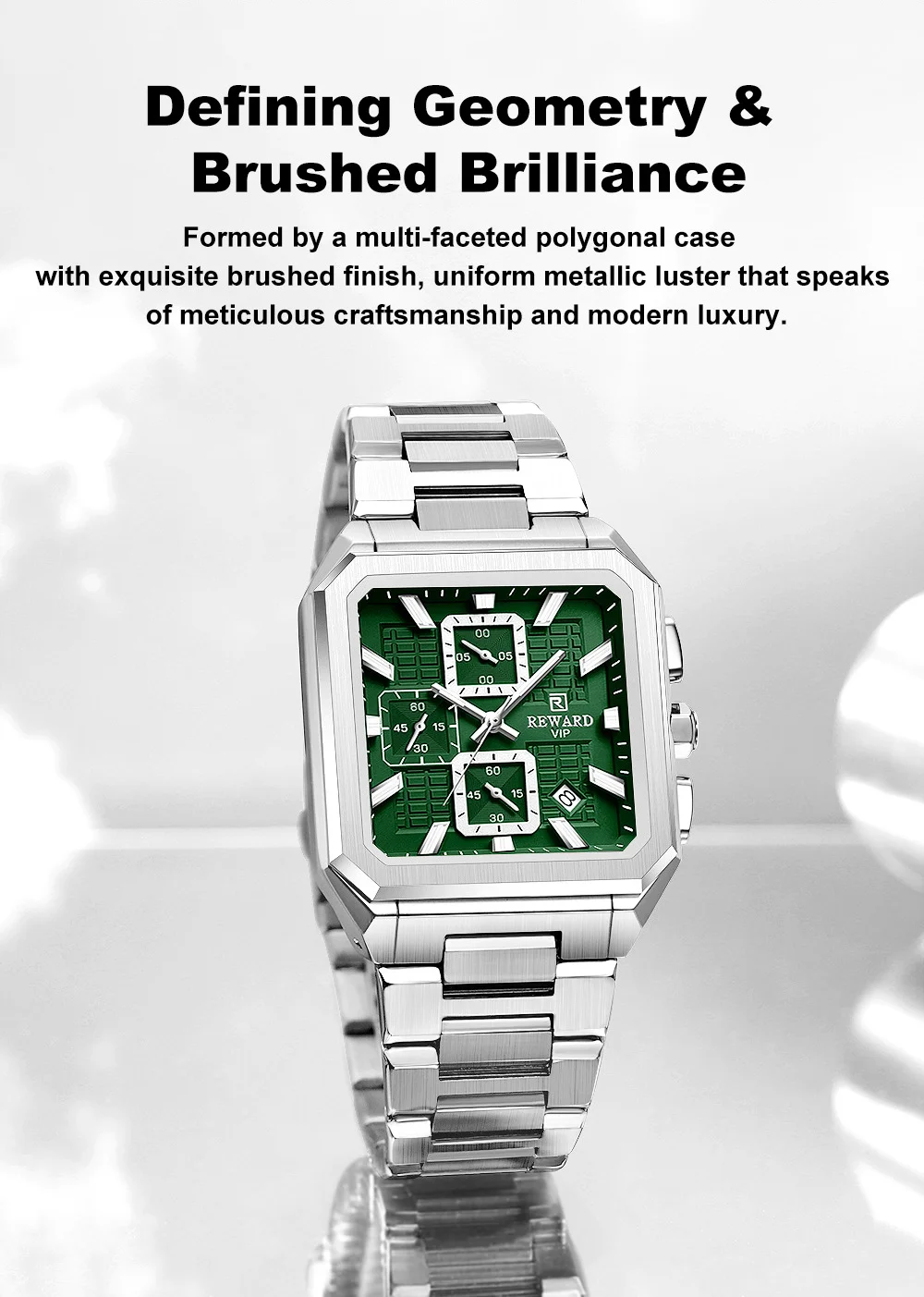 REWARD New Watch for Men High Quality Polishing Double Layered Case Square Chronograph RD813149M