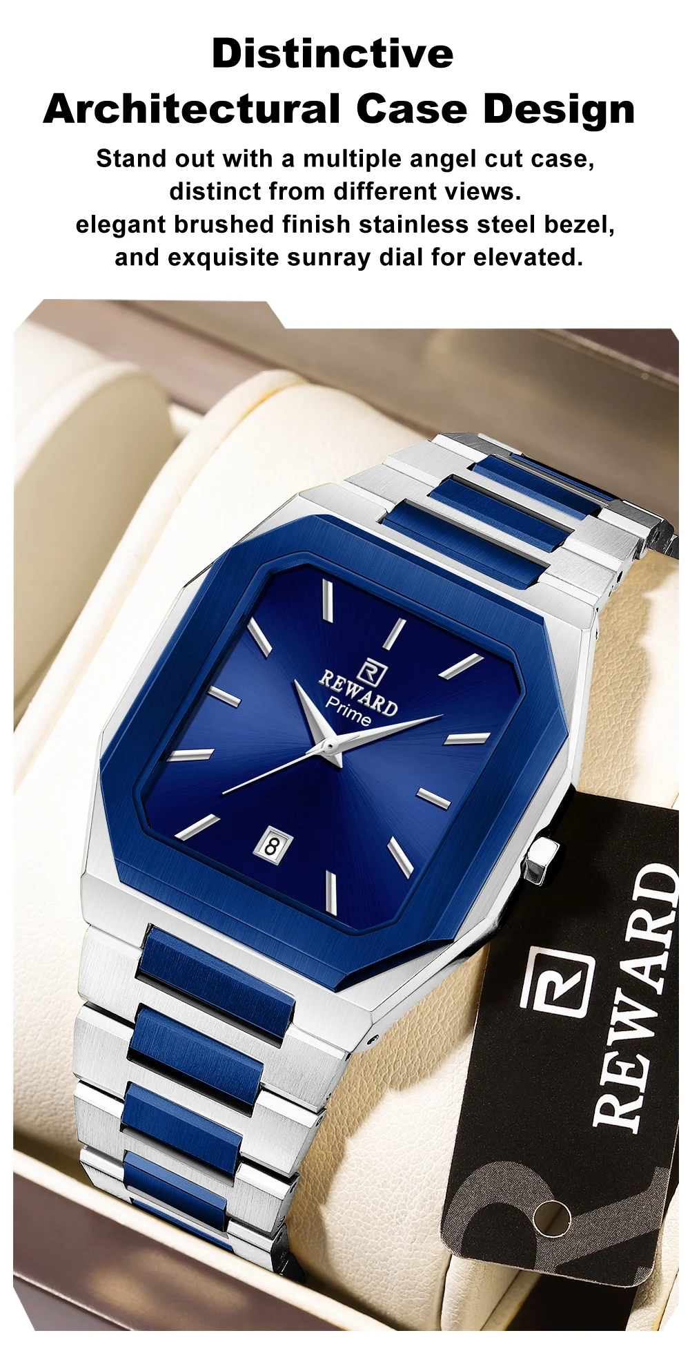 REWARD Men's RD613151M Ultra-Thin Square Quartz Watch 30M Water Resistant
