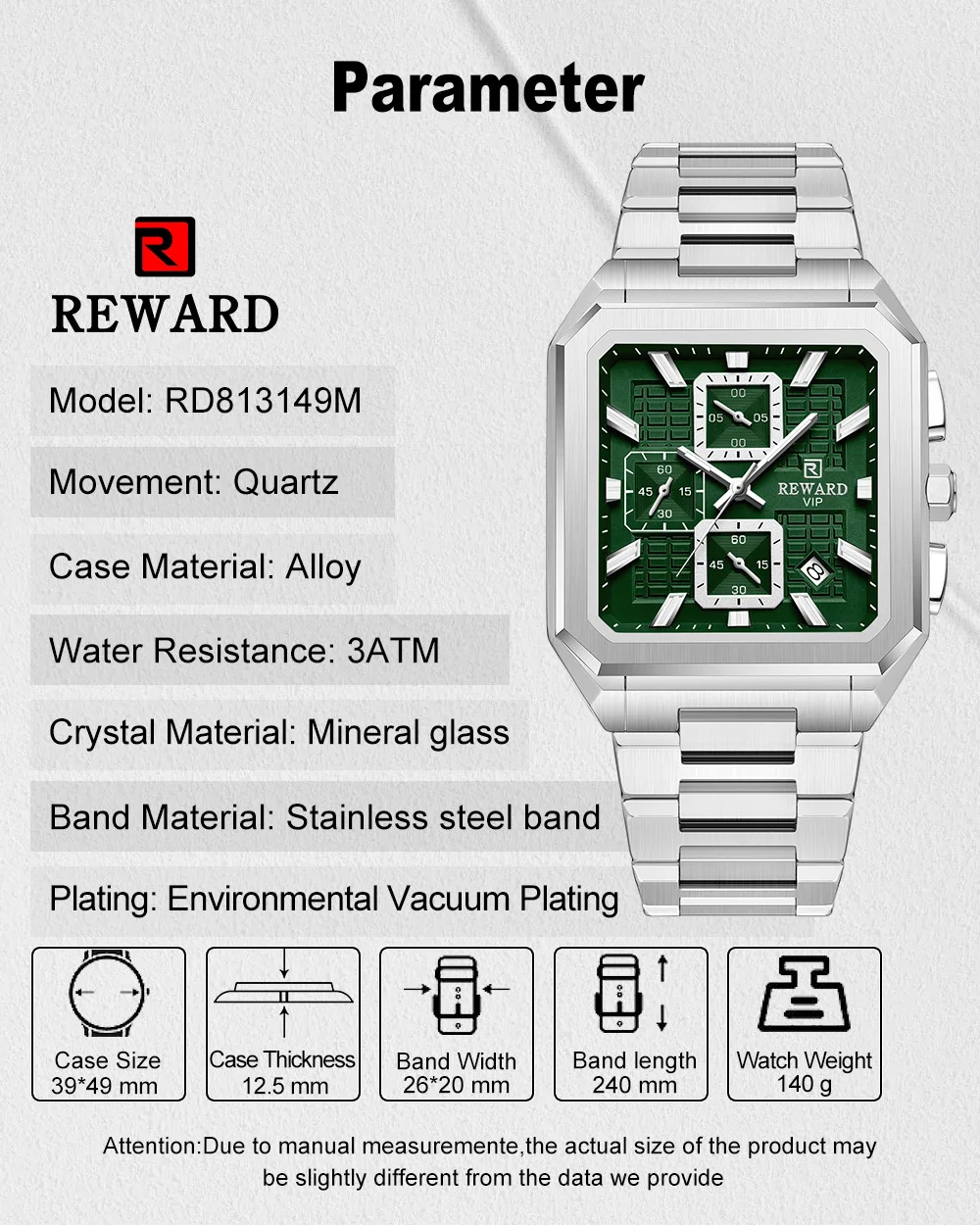 Reward men's watch double layered case close up