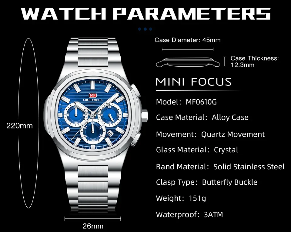 Luminous multi-function watch display showing 24-hour time