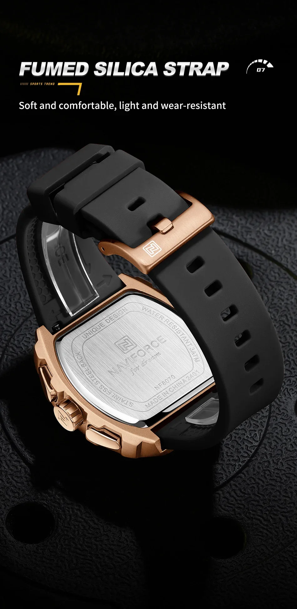 NAVIFORCE NF8070 3-Subdial Men's Sports Waterproof Quartz Watches