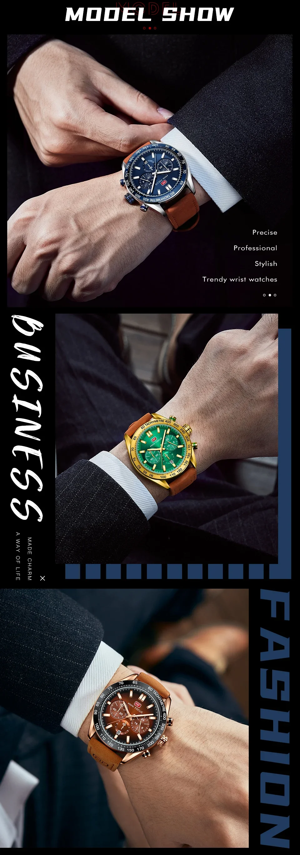 MINI FOCUS MF0403G Men's Casual Quartz Watch | 3-Dial Chronograph Watch Wholesale