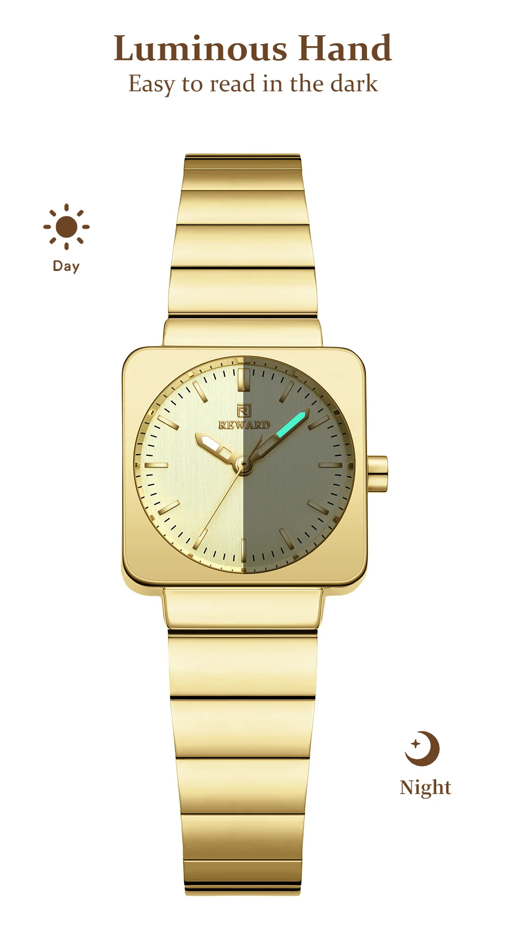Reward RD212526L Women Square Case Round Dial Luminous Vintage Slim Watch