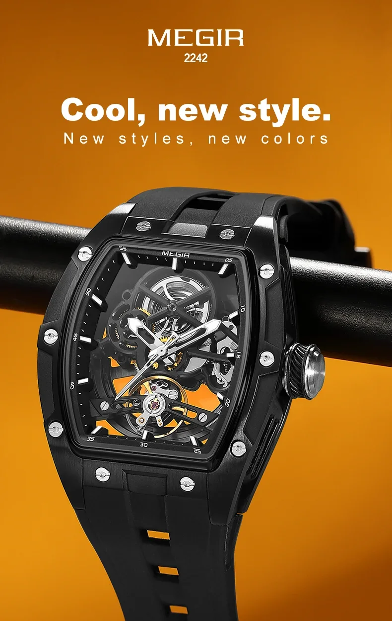Megir 2242G Automatic Mechanical Skeleton Mens Watch Wholesale Factory Direct