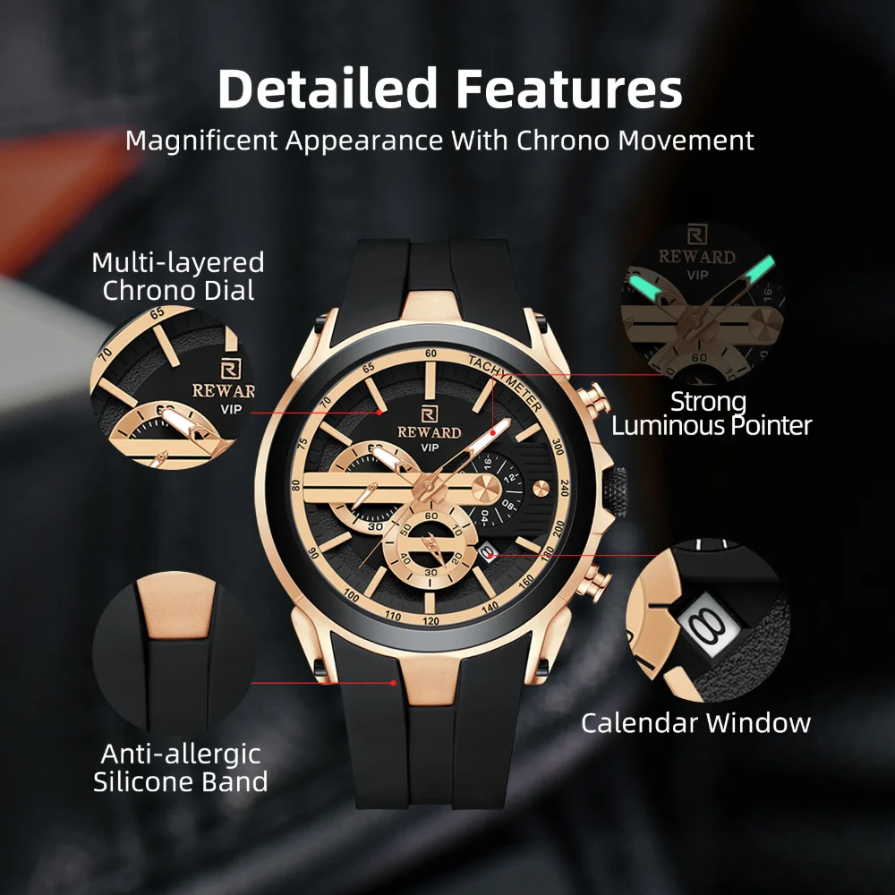 Reward RD83046M luxury quartz men's watch dial detail