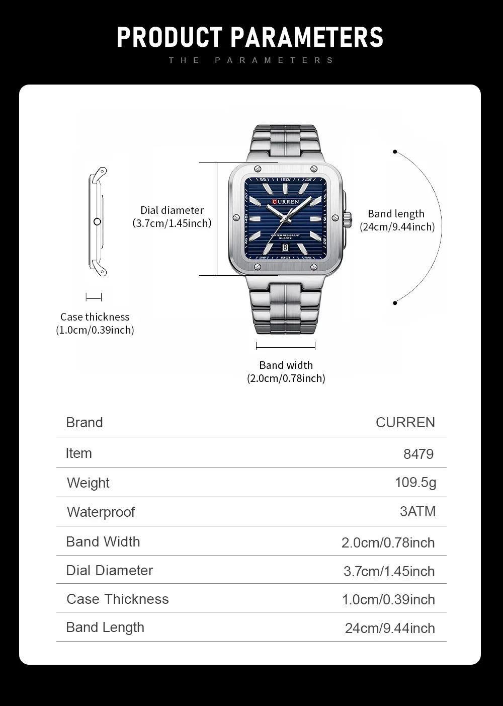 Curren 8479 Watch with Luminous Hands in Dark