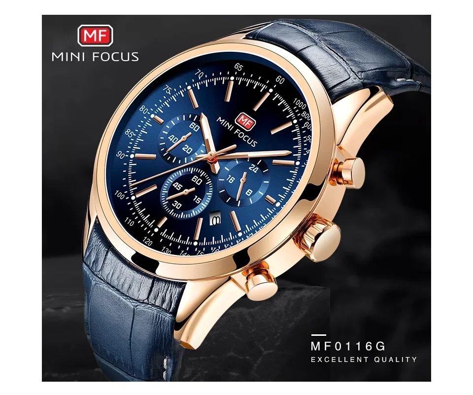 MINI FOCUS MF0116G Luminous Hands Waterproof Luxury Men Wristwatch | Ready to Ship