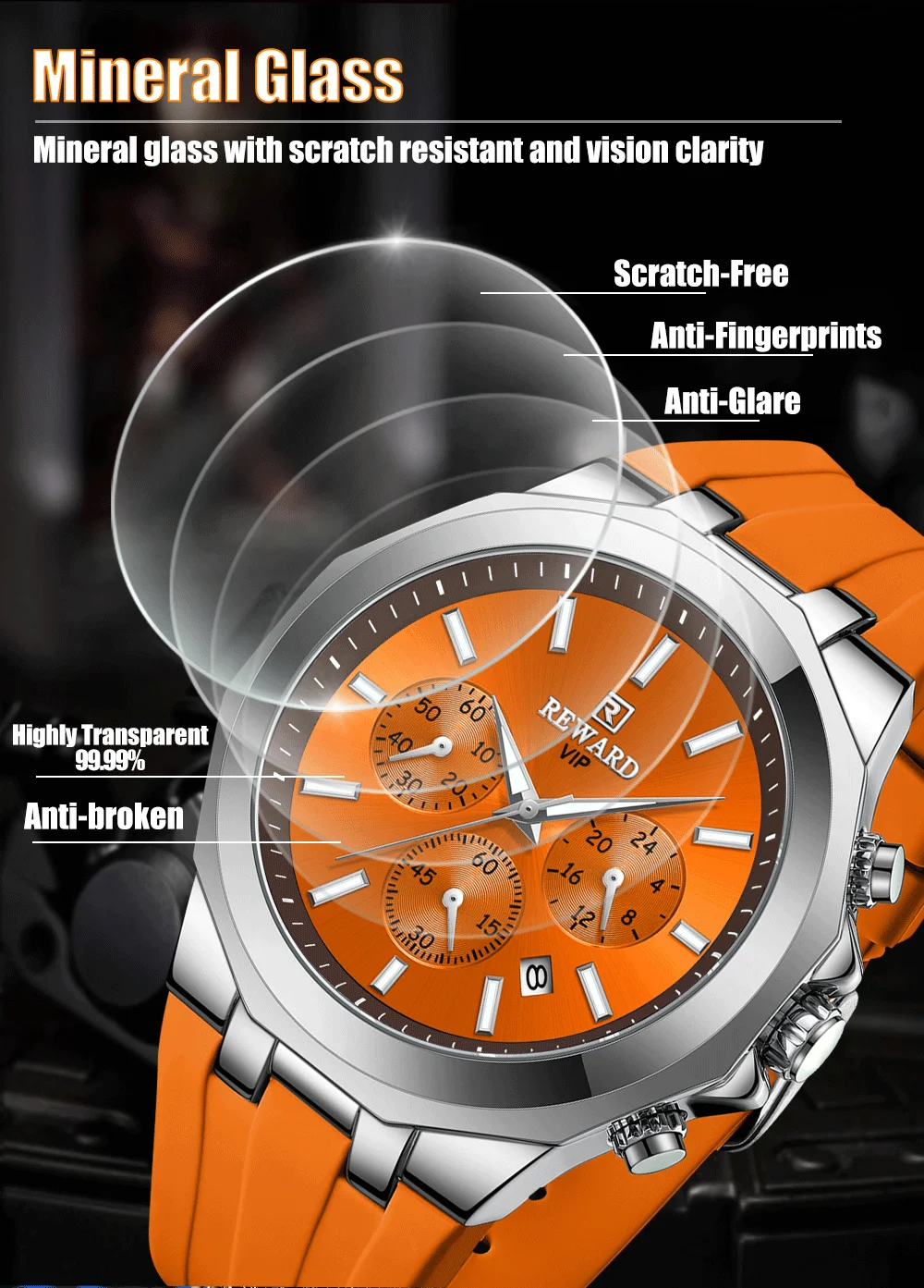 REWARD VIP Watch for Men Custom Luxury Fashion Silicone Sport Watches RD83966M