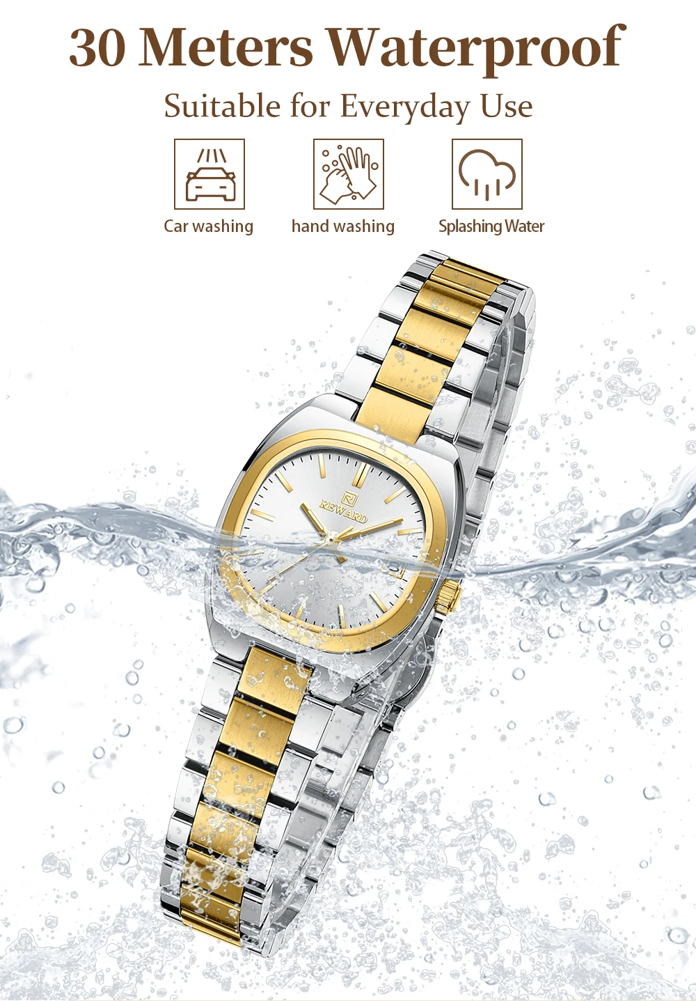 Reward RD612826L watch side view showing water resistance