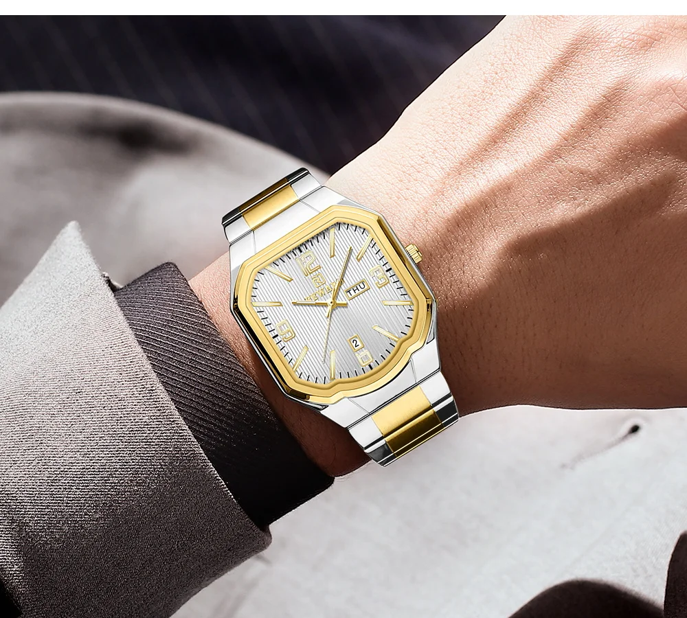 Men's square waterproof watch on wrist