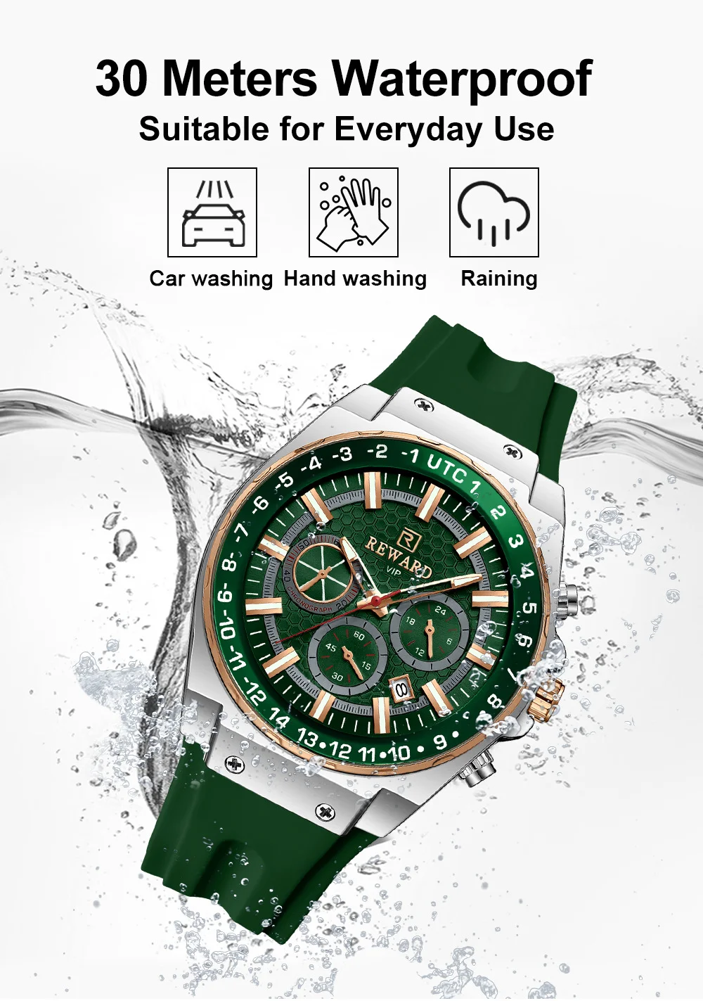 REWARD Men's 3-Subdial Chronograph Silicone Strap Watch RD833049M