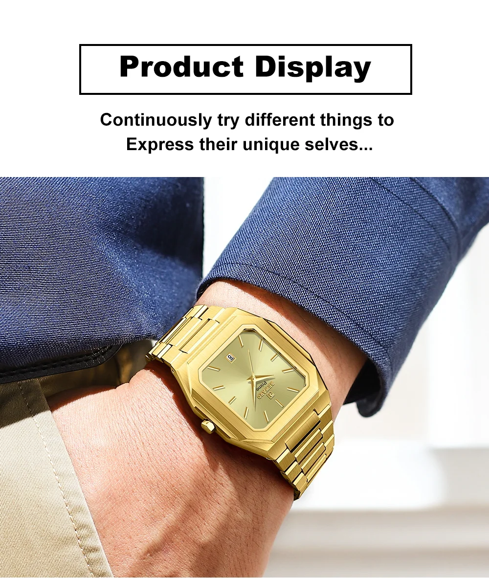 REWARD Men's RD613151M Ultra-Thin Square Quartz Watch 30M Water Resistant