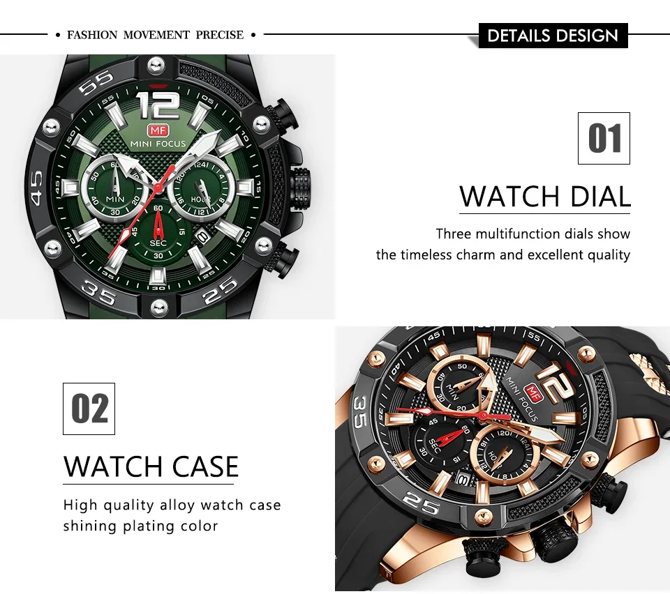 Factory Direct MINI FOCUS MF0349G Sport Quartz Men Watch Custom Logo RTS