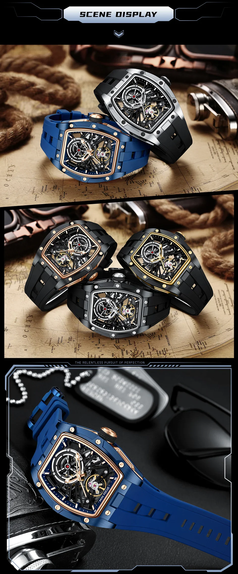 MINI FOCUS MF0603G Steel Skeleton Automatic Mechanical Mens Watch