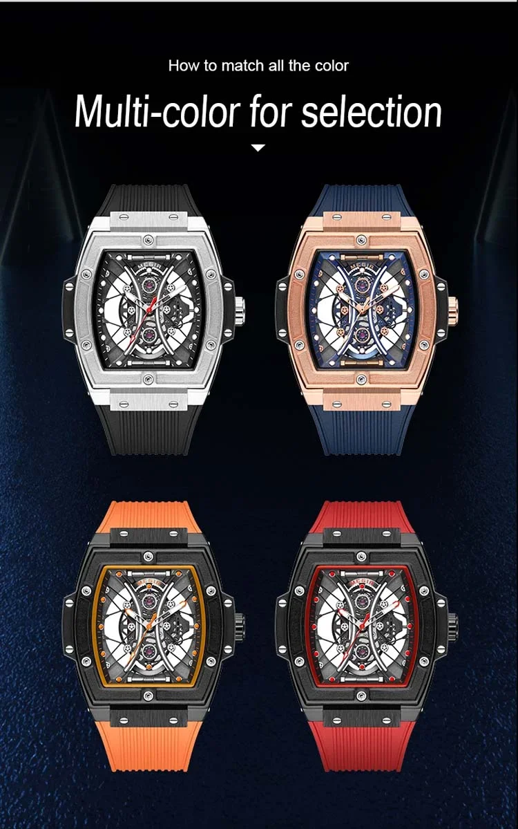 Megir 8109 Men's Sport Quartz Watch front view with skeleton dial
