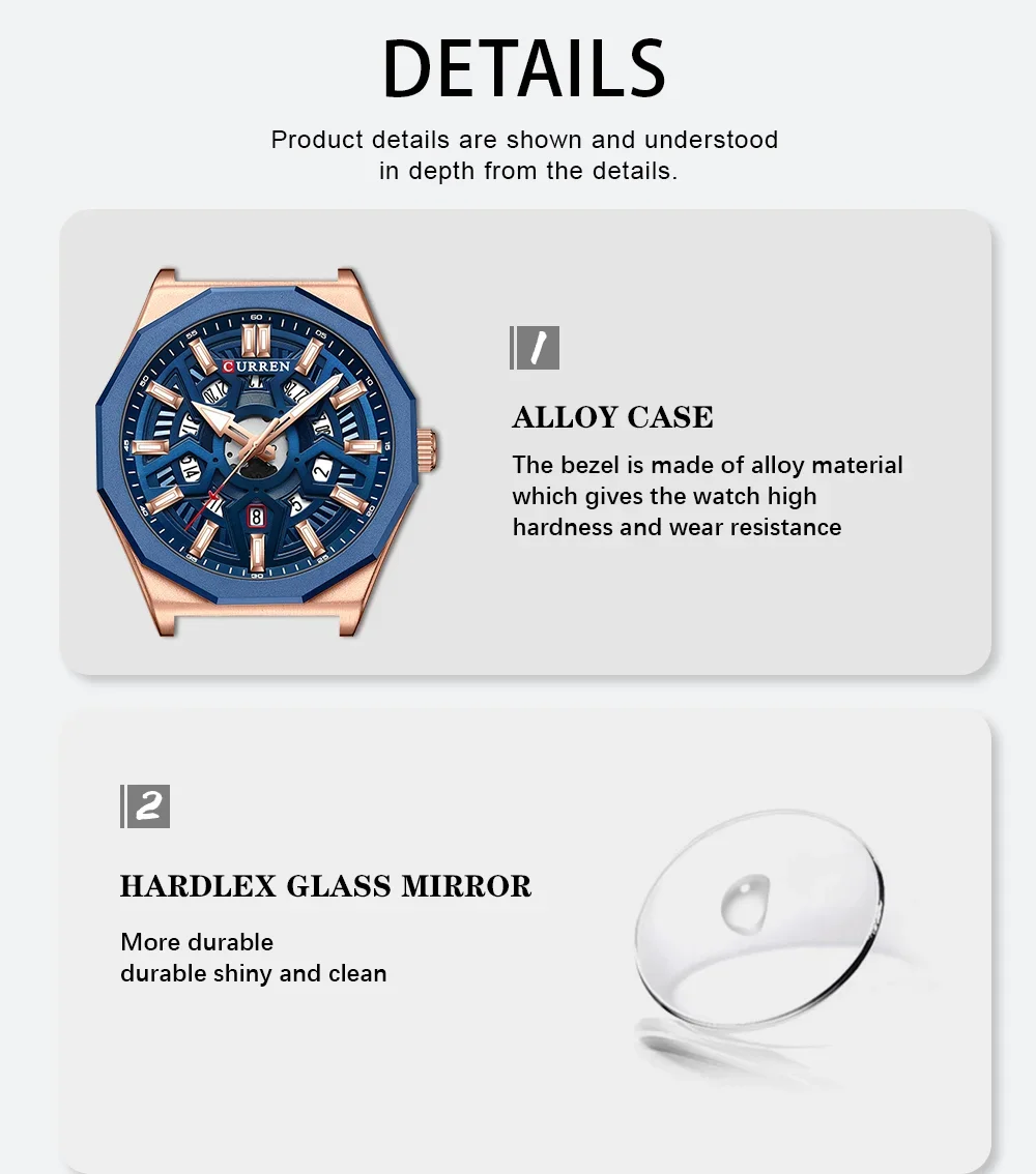 Analog display and date function on the Curren 8437 sport watch