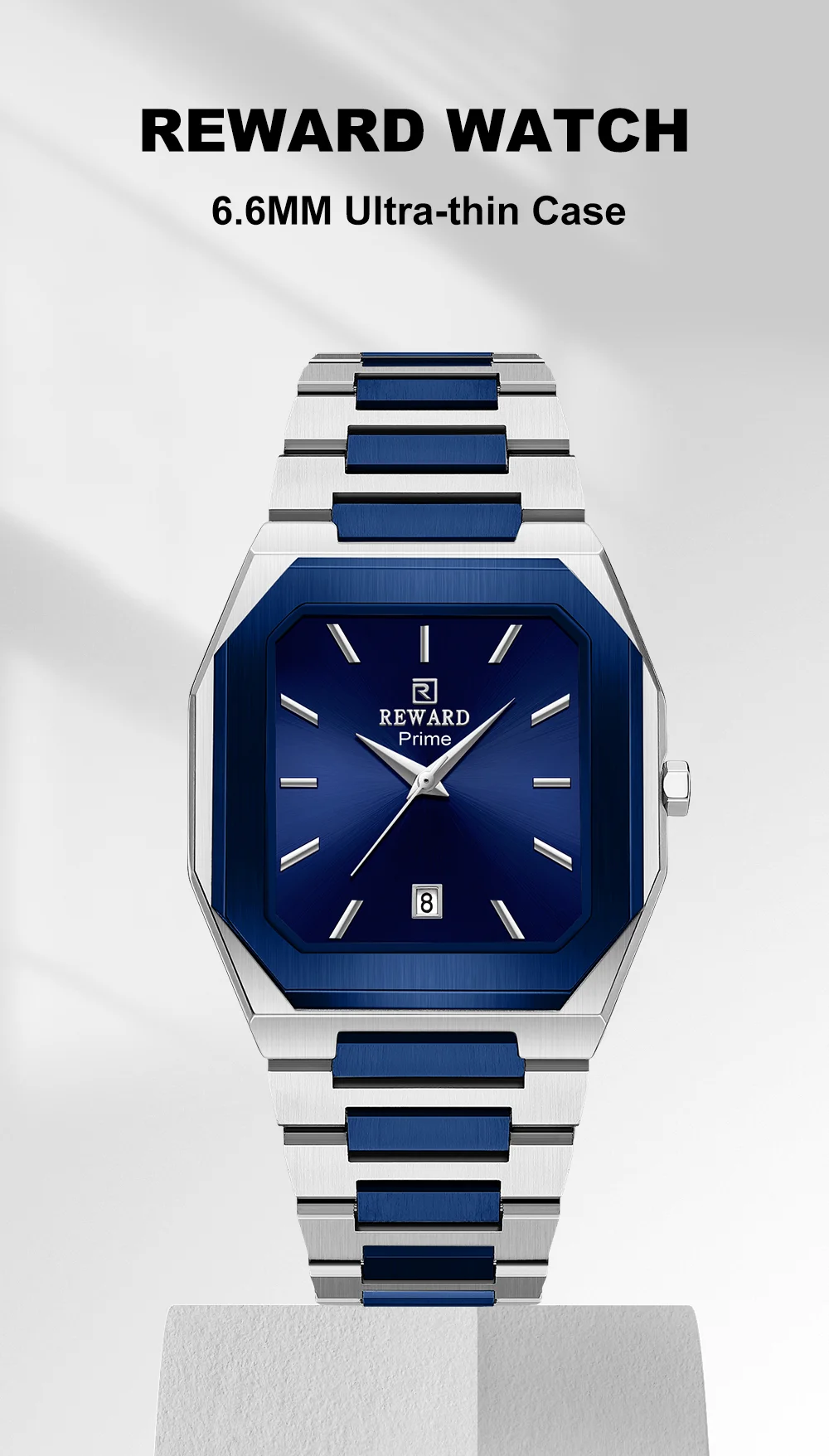 REWARD Men's RD613151M Ultra-Thin Square Quartz Watch 30M Water Resistant