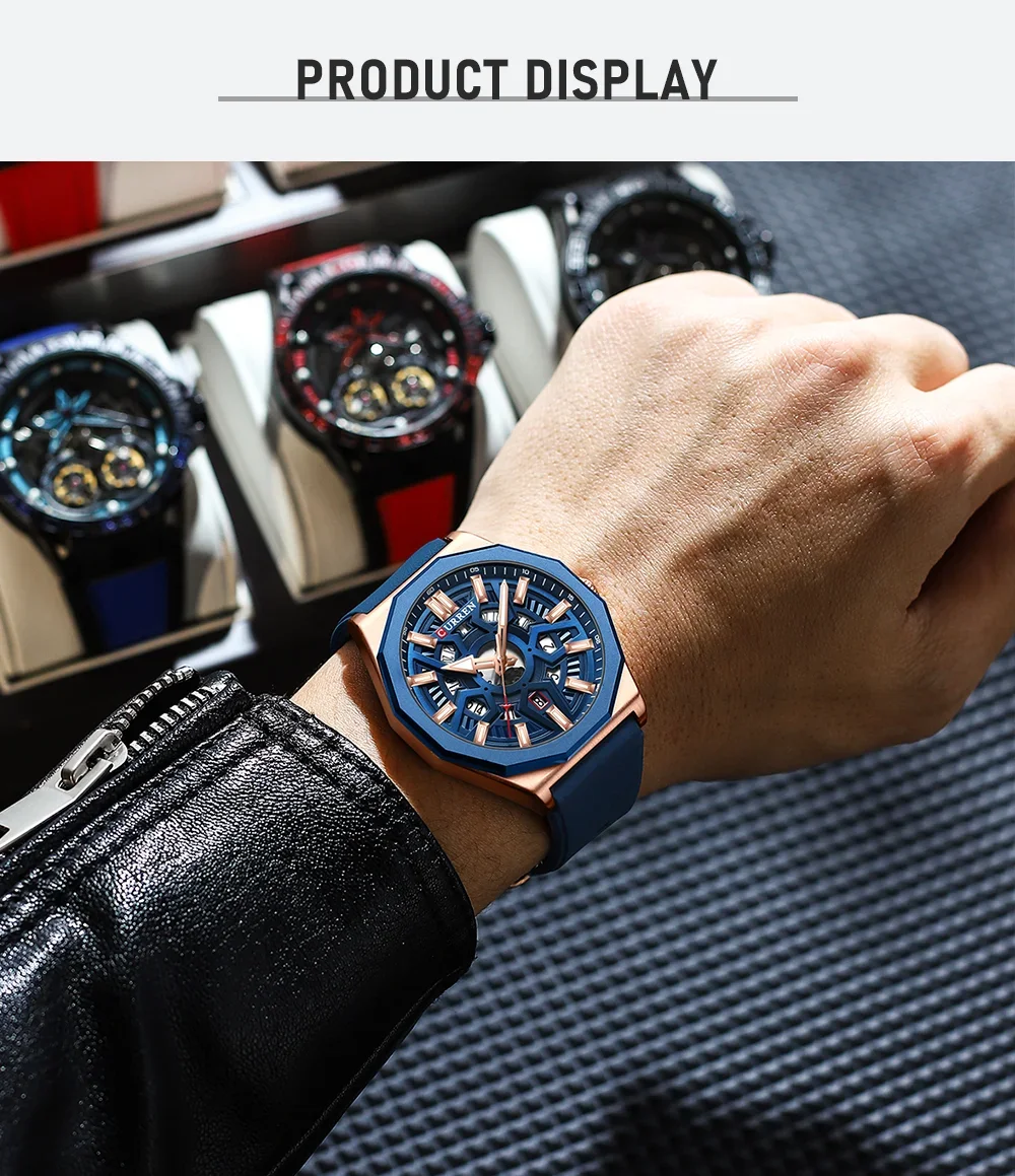 Full view of the Curren 8437 alloy sport watch on a wrist