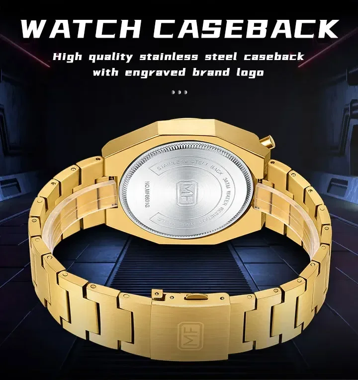 MINI FOCUS MF0601G Wholesale Men's Retro Quartz Watch-Luminous Pulsometer Chronograph Steel Band