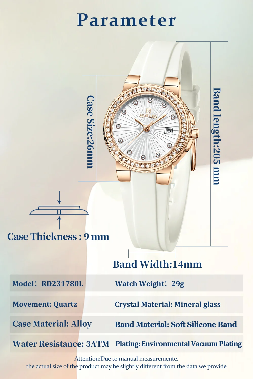 REWARD RD231780L watch displayed with luxury accessories