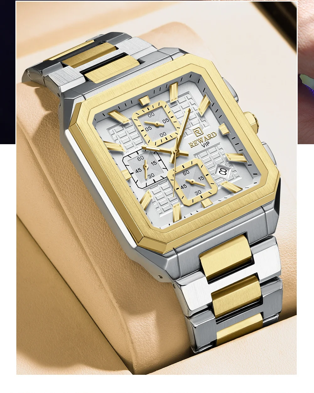 REWARD New Watch for Men High Quality Polishing Double Layered Case Square Chronograph RD813149M