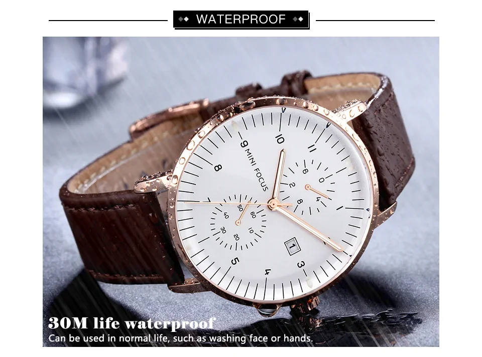 MINI FOCUS MF0052G Curved Glass Leather Quartz Men Watch Wholesale Supplier