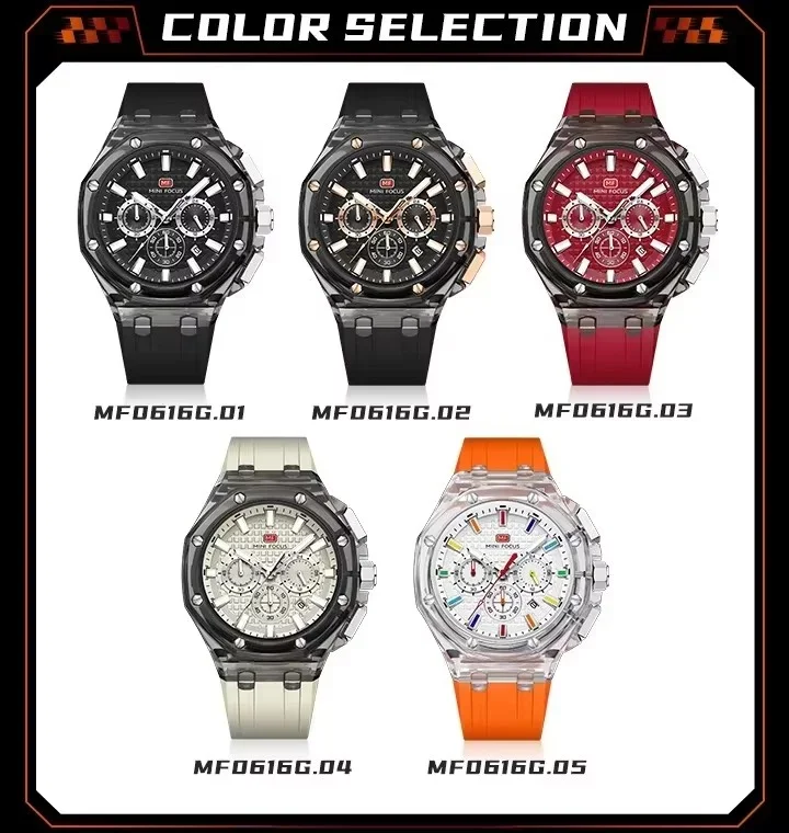 MINI FOCUS MF0616G Octagonal Transparent Case Watch