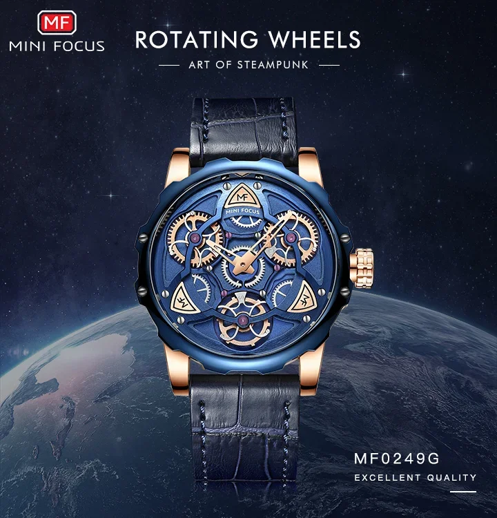 Bulk Mini Focus MF0249G Skeleton Men Quartz Watch Leather Ready to Ship Best Price