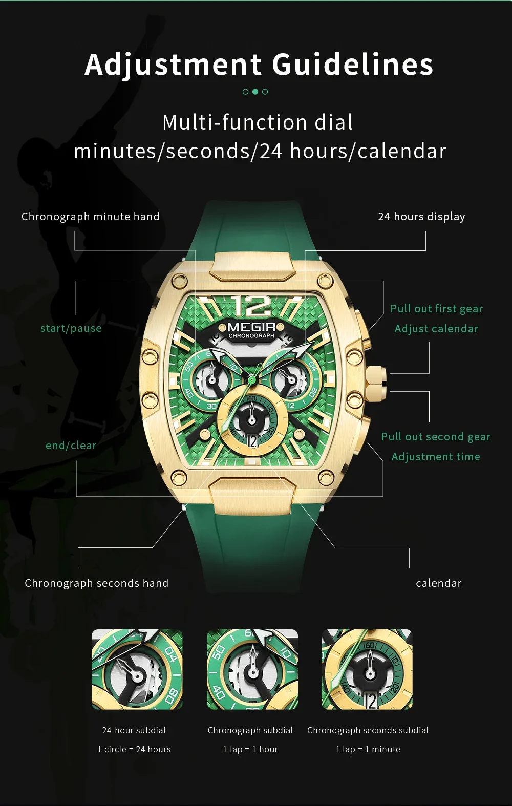 Megir 8112G chronograph sport watch on outdoor adventure setting