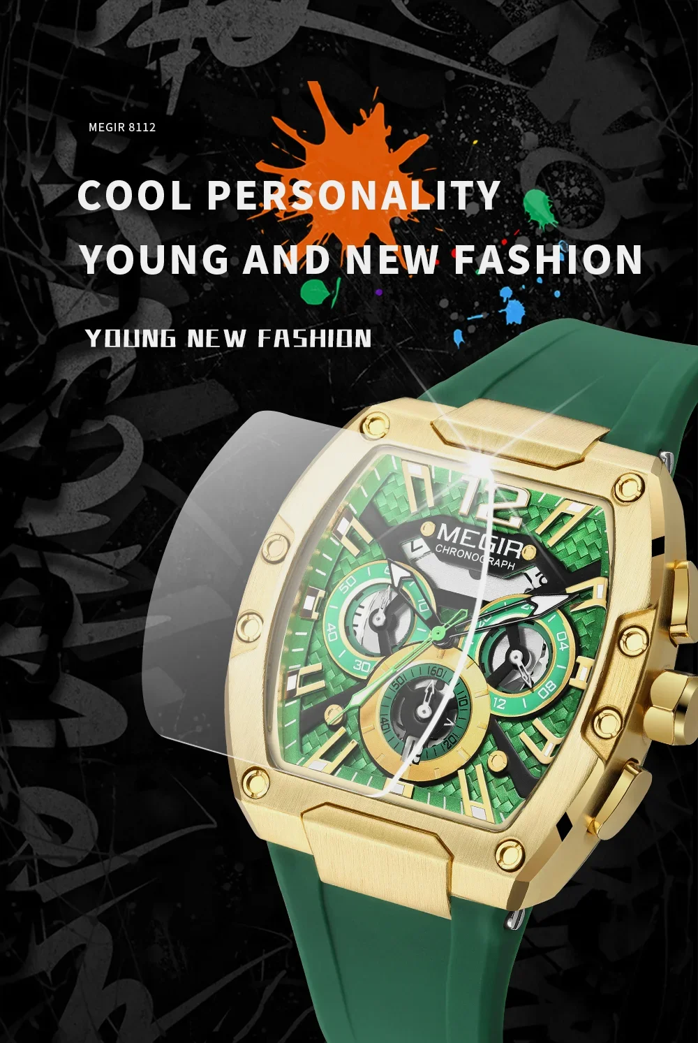 Factory Direct Megir 8112G High Quality Glow in the Dark Sport Quartz Watch