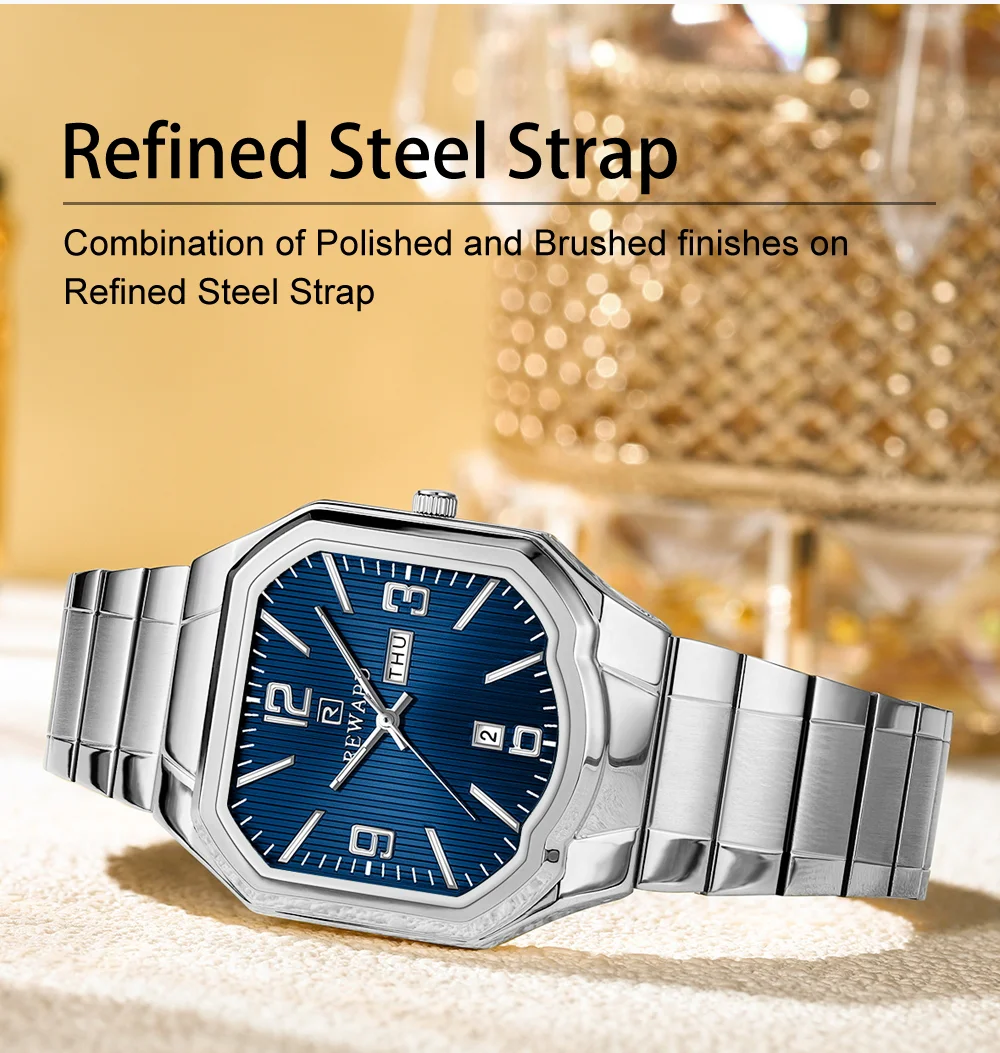 REWARD RD613377M Men's Large Square Waterproof Quartz Steel Watch