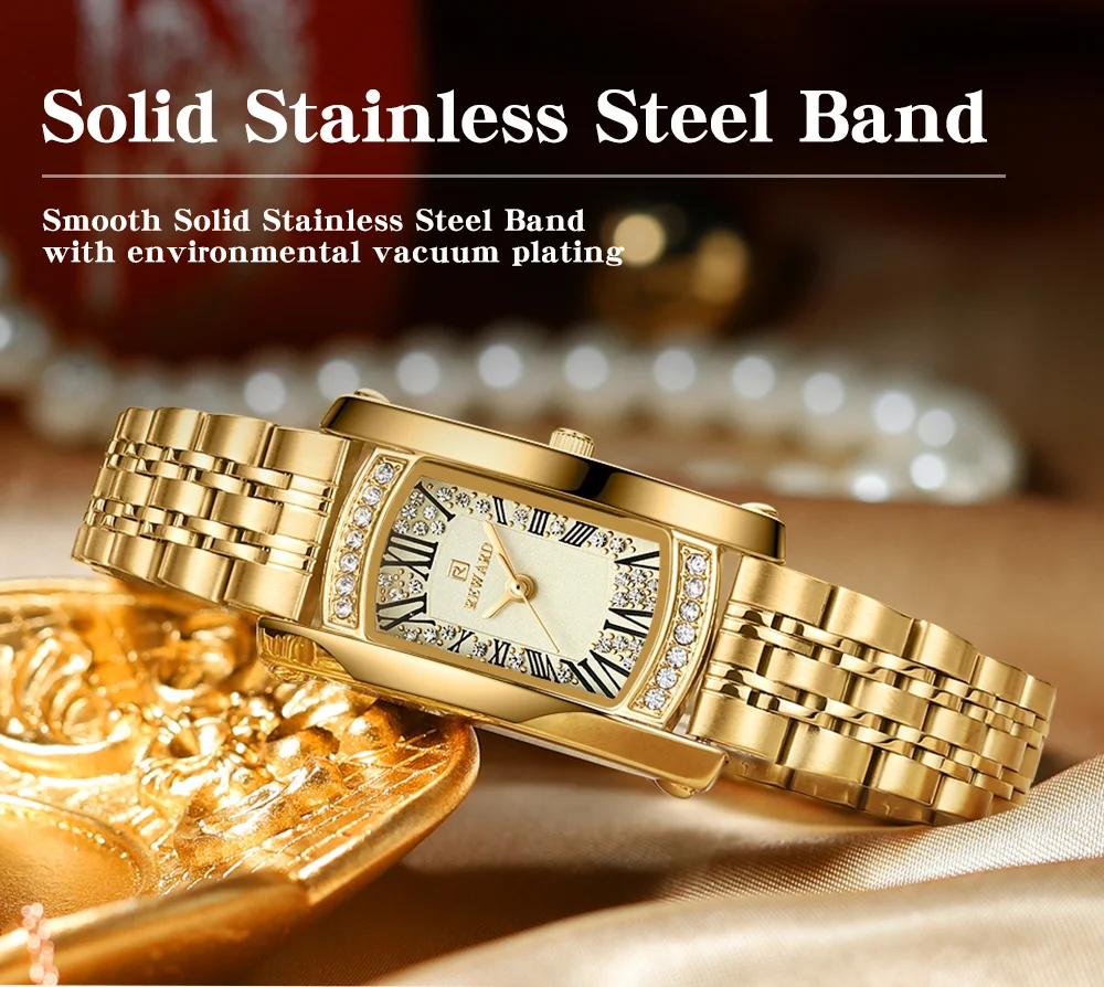REWARD RD21551L Women's Diamond Rectangle Steel Strap Quartz Watch