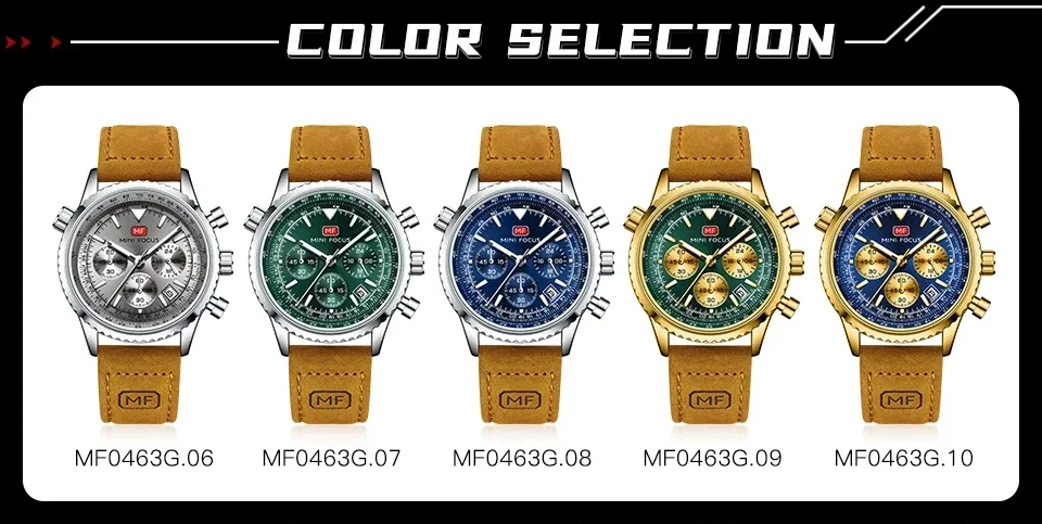Mini Focus MF0463G leather strap watch front view