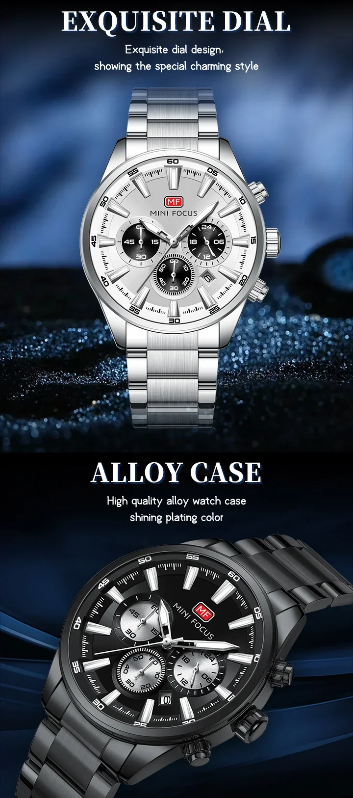 MINI FOCUS MF0634G New Men Calendar Chronograph Quartz Wristwatch