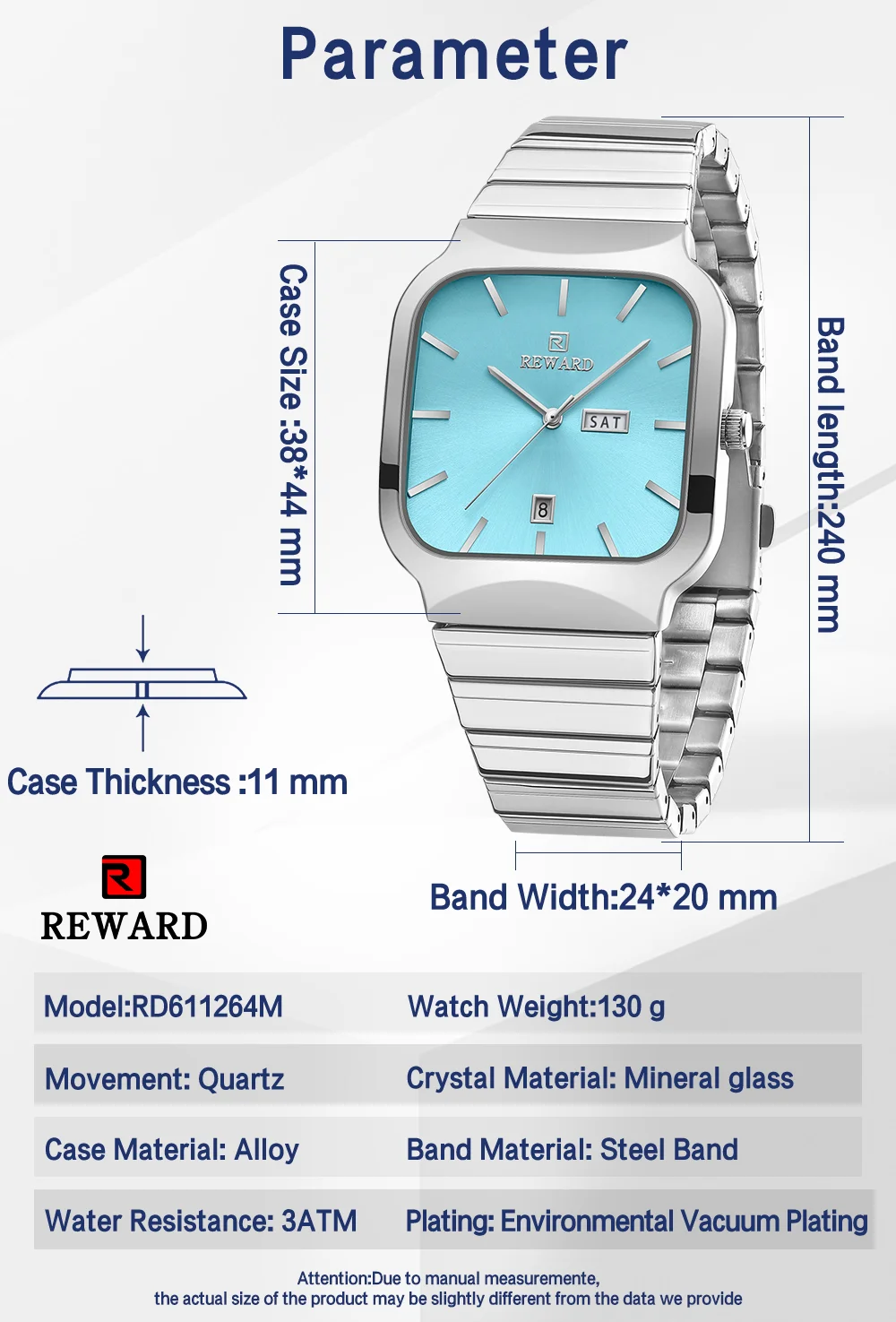 REWARD RD611264M Calendar Fashion Stainless Steel Strap Watches