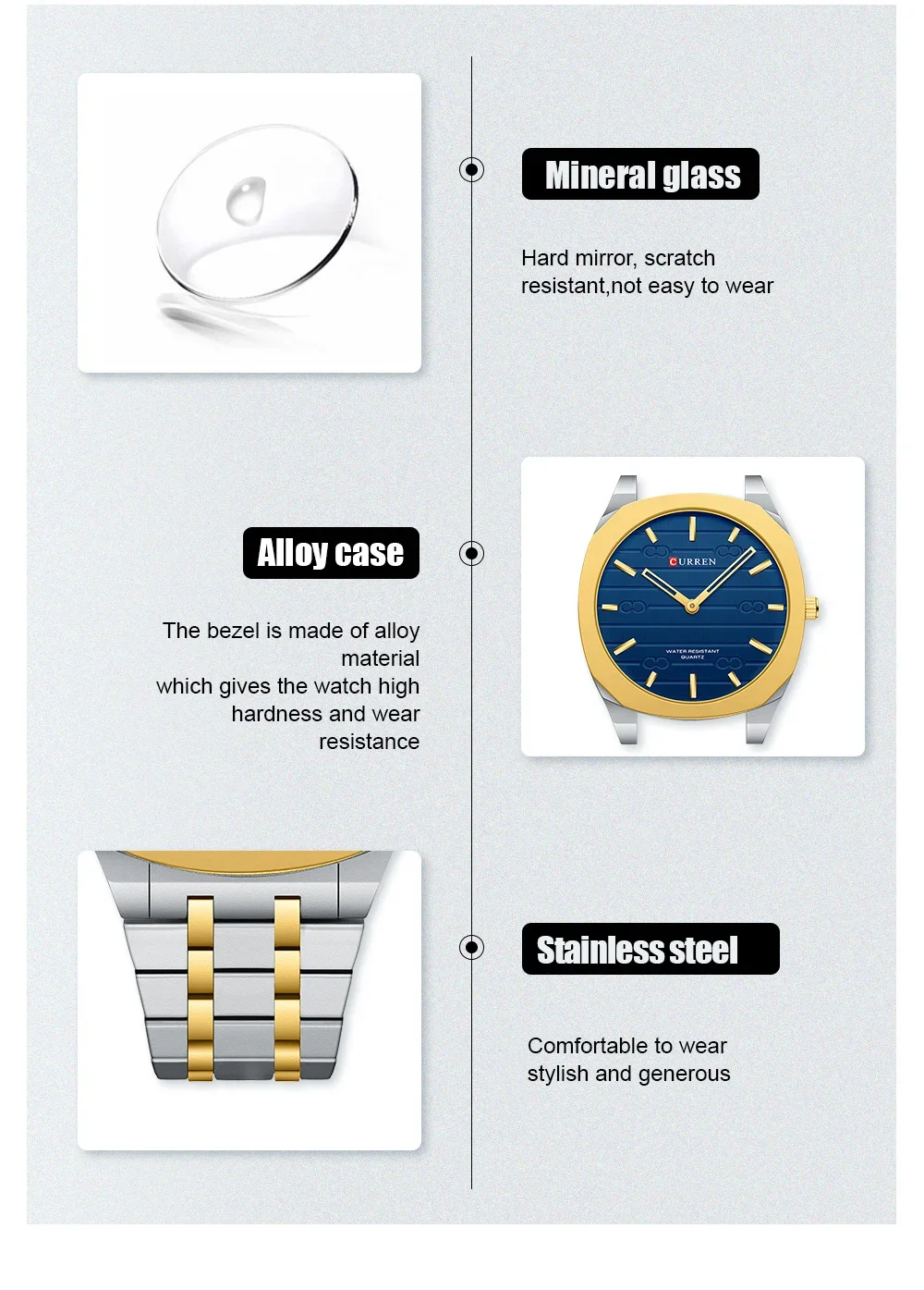 Curren 8444 stainless steel band detail