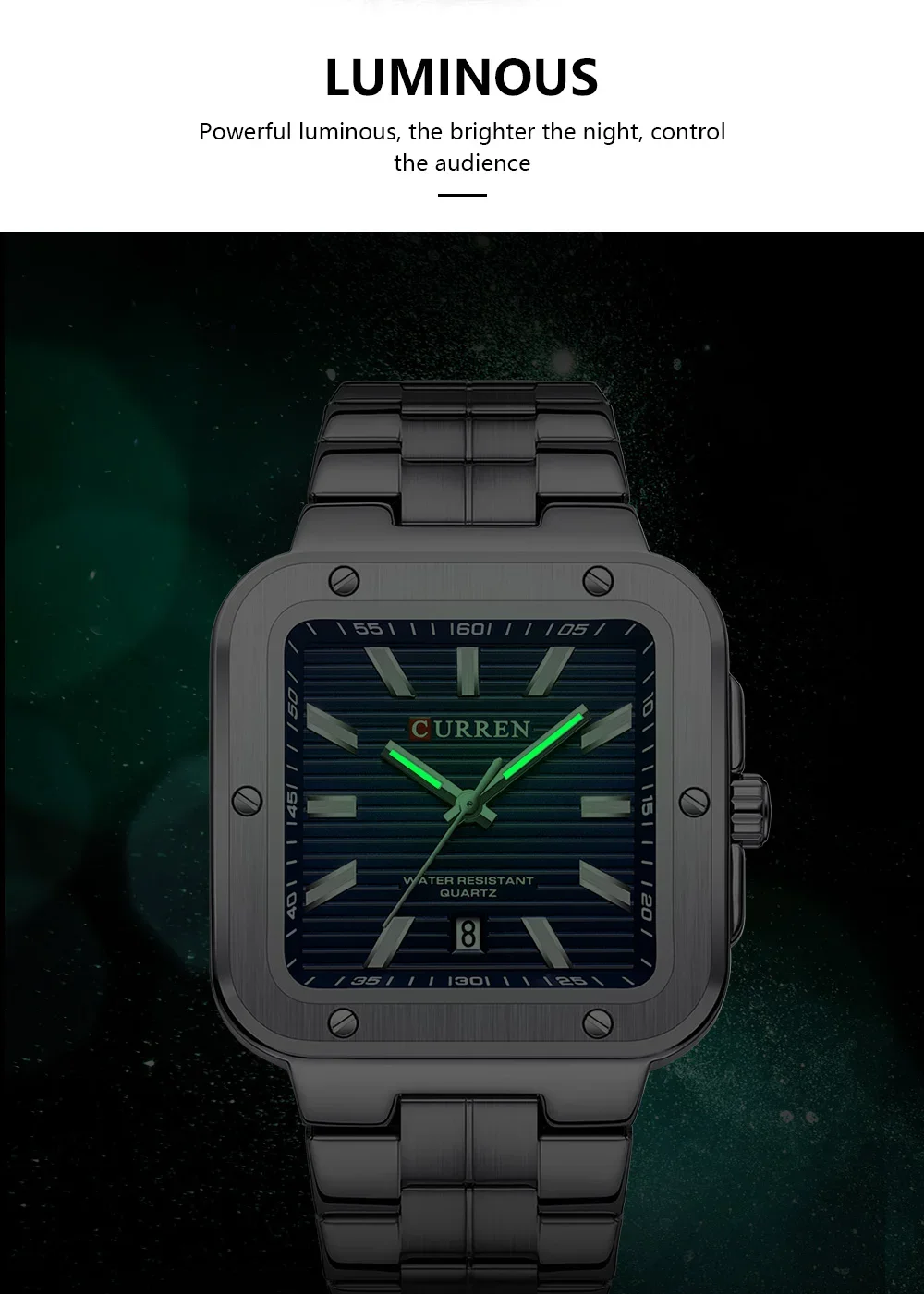 Bulk Curren 8479 Square Quartz Men Watch Luminous Date Ready to Ship Factory Best Price