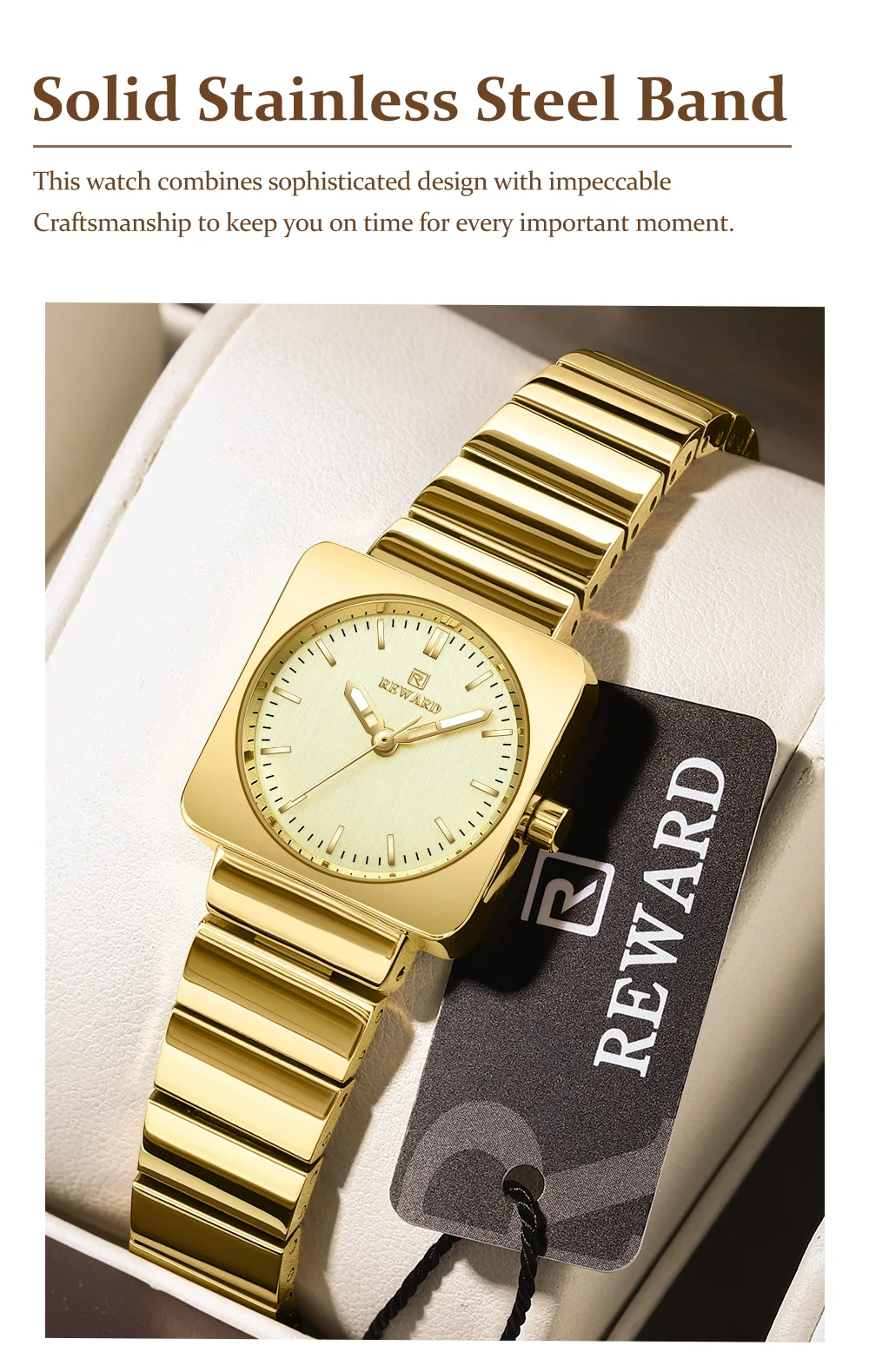 Reward RD212526L Women Square Case Round Dial Luminous Vintage Slim Watch