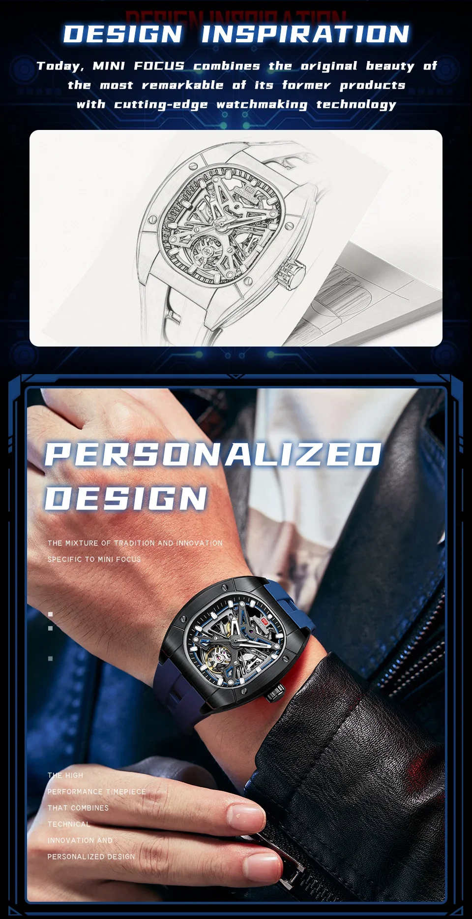 MINI FOCUS MF0618G Men's Fashion Automatic Mechanical Wristwatch