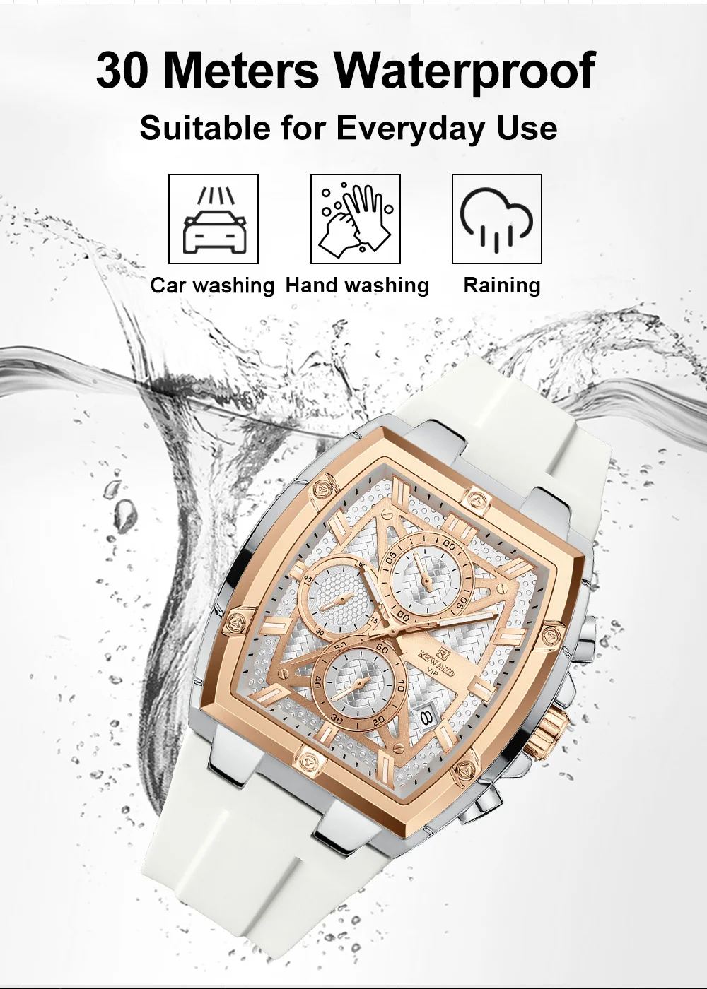 Reward RD832261M Fashion Tonneau Dial Men Watch Silicone Strap Luminous Hands