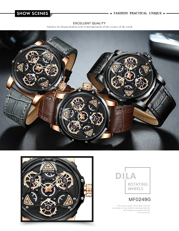 Bulk Mini Focus MF0249G Skeleton Men Quartz Watch Leather Ready to Ship Best Price