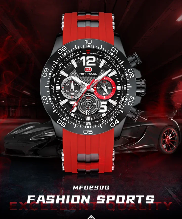 MINI FOCUS MF0290G Men's Sports Quartz Watch Wholesale | Silicone Strap Chronograph Watch