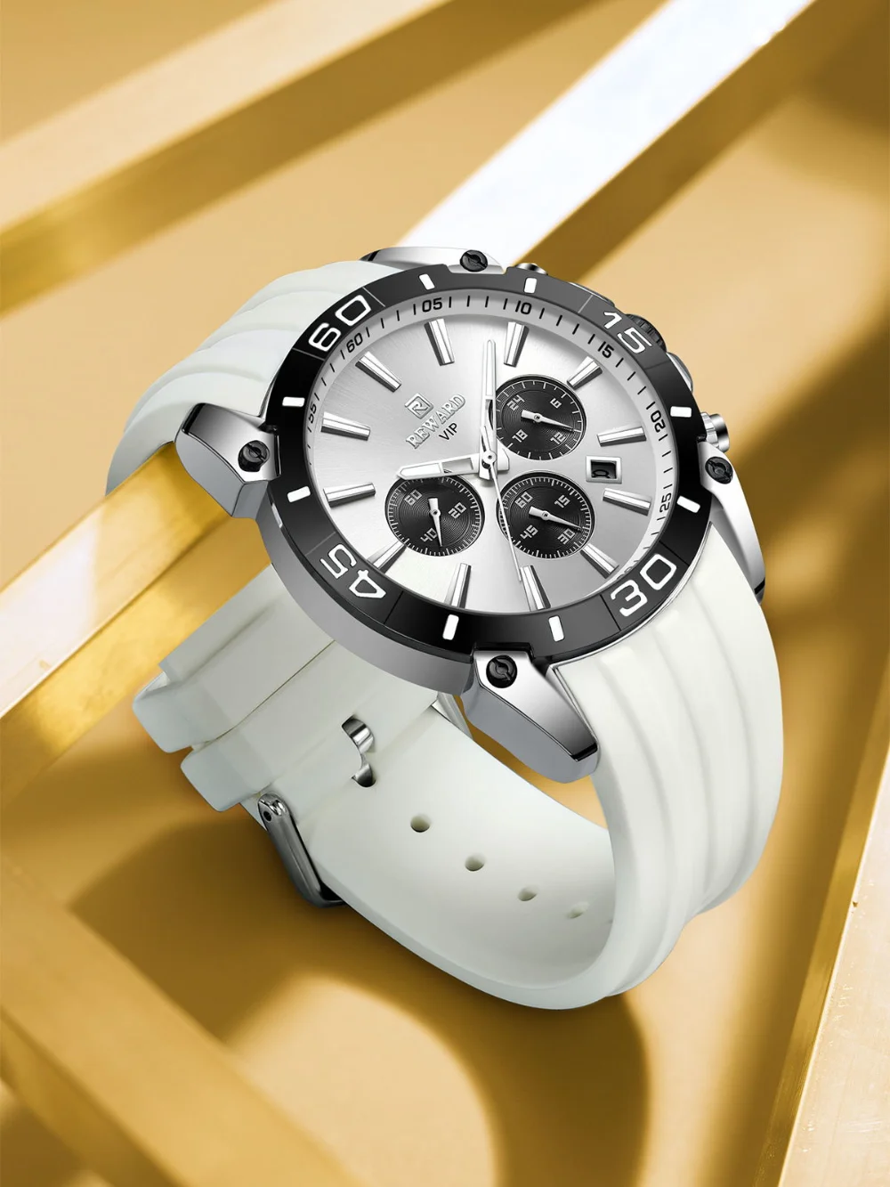 Detail of the REWARD VIP Watch's durable silicone strap and alloy buckle