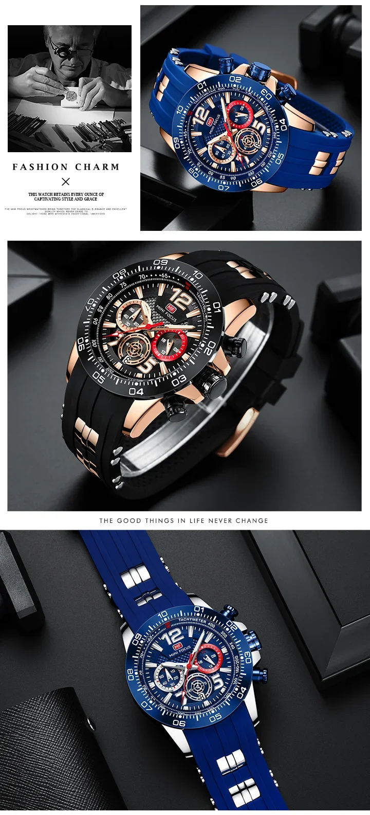 MINI FOCUS MF0290G Men's Sports Quartz Watch Wholesale | Silicone Strap Chronograph Watch